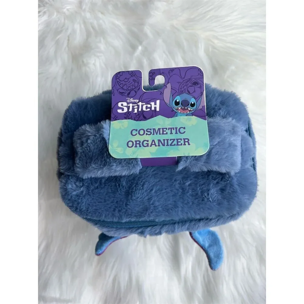 🆕 Disney Stitch Fluffy Blue Travel Cosmetic Bag Unisex Adults
